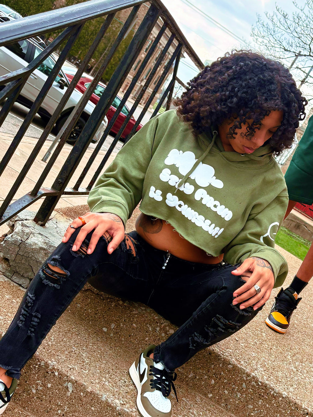 “Spby” Green puff cropped hoodie