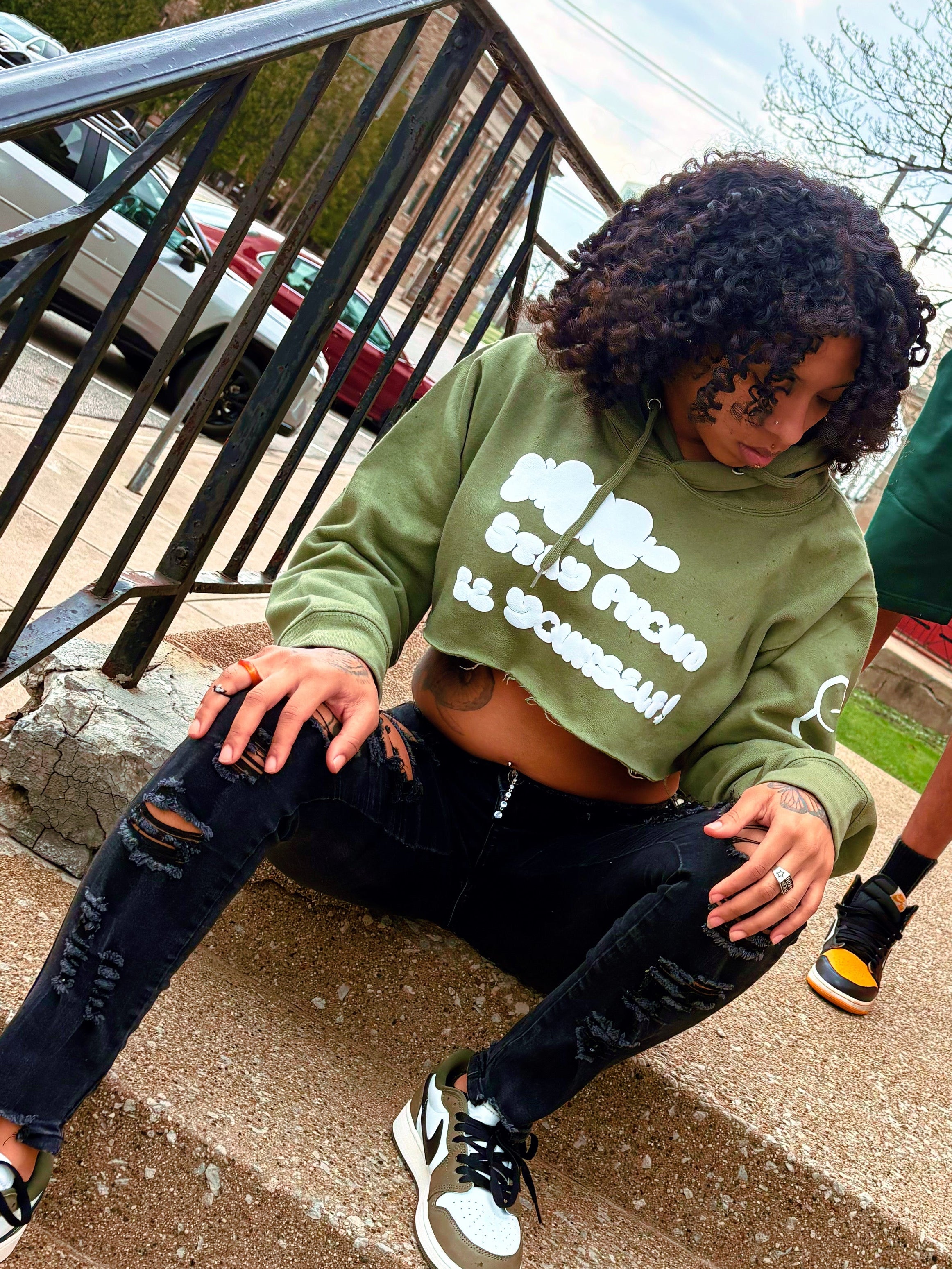 “Spby” Green puff cropped hoodie