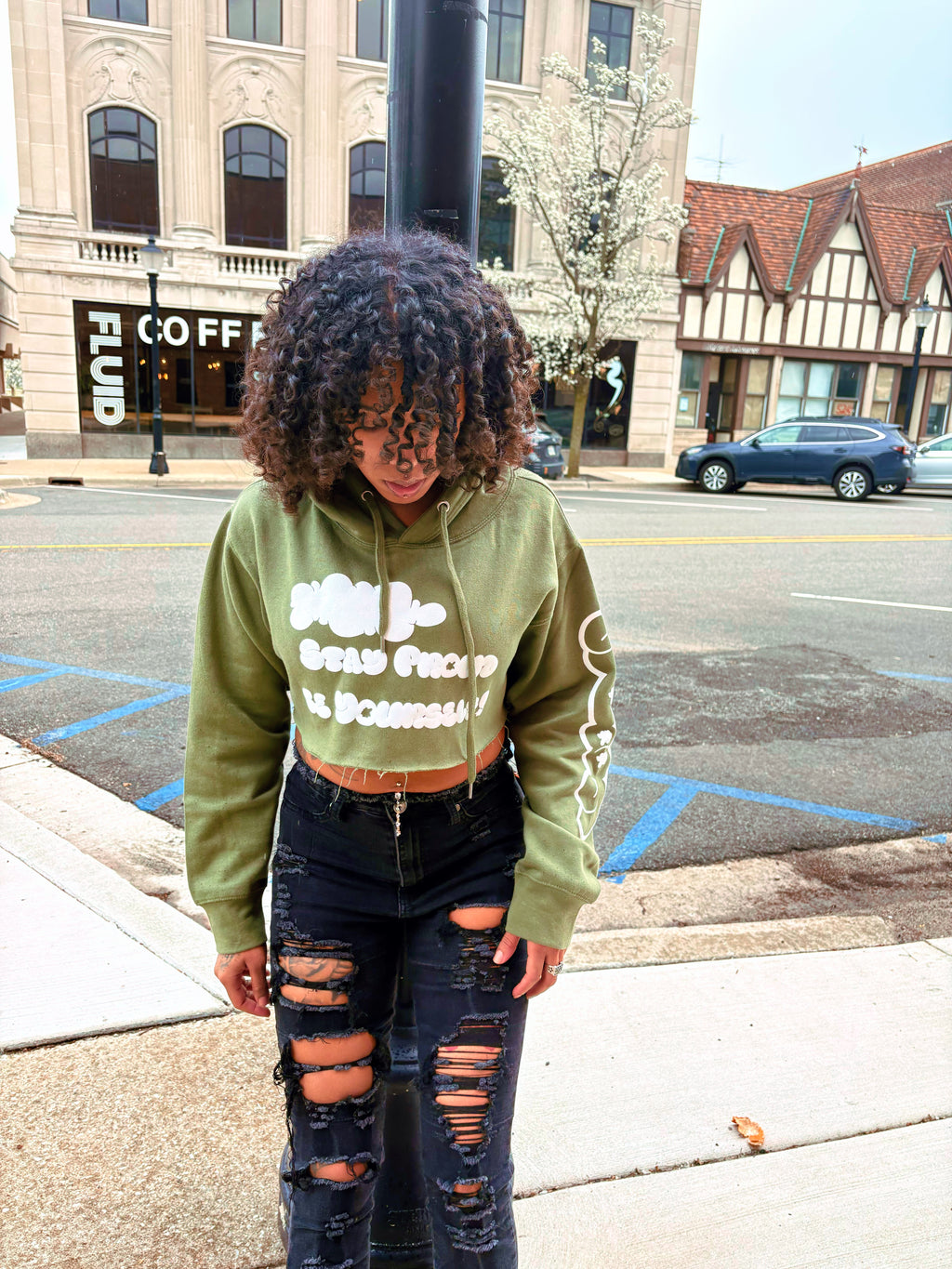 “Spby” Green puff cropped hoodie