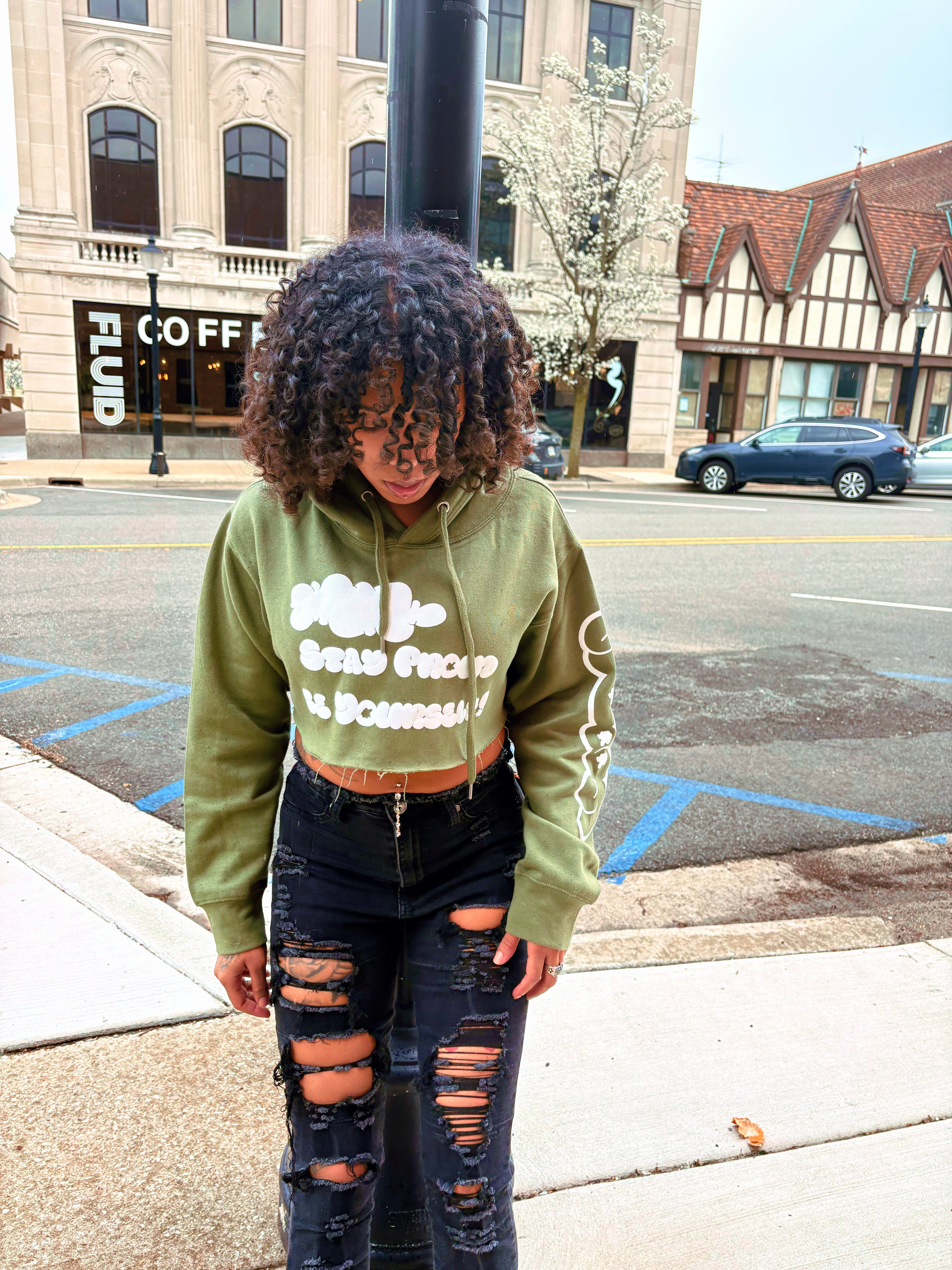 “Spby” Green puff cropped hoodie