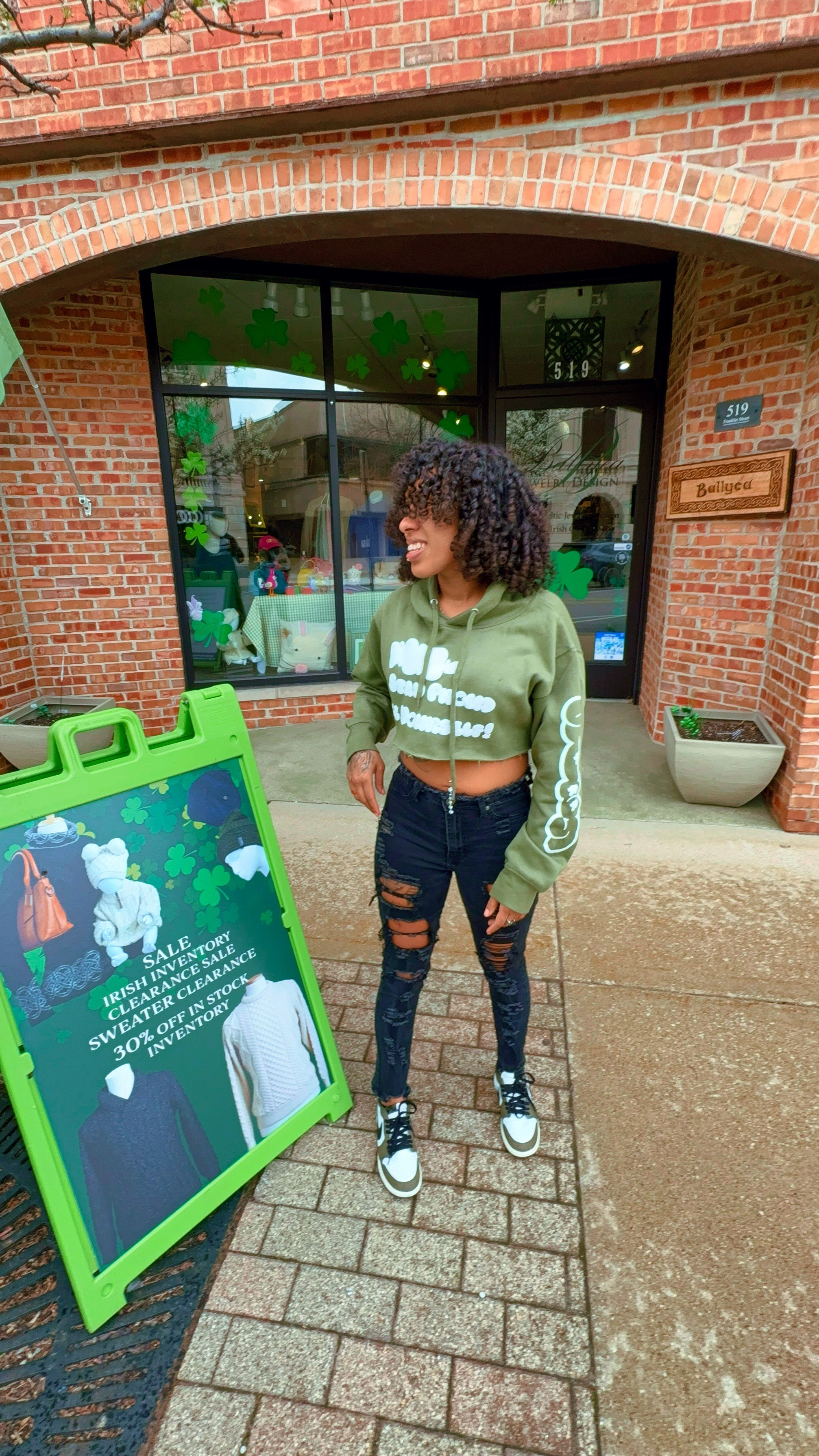 “Spby” Green puff cropped hoodie