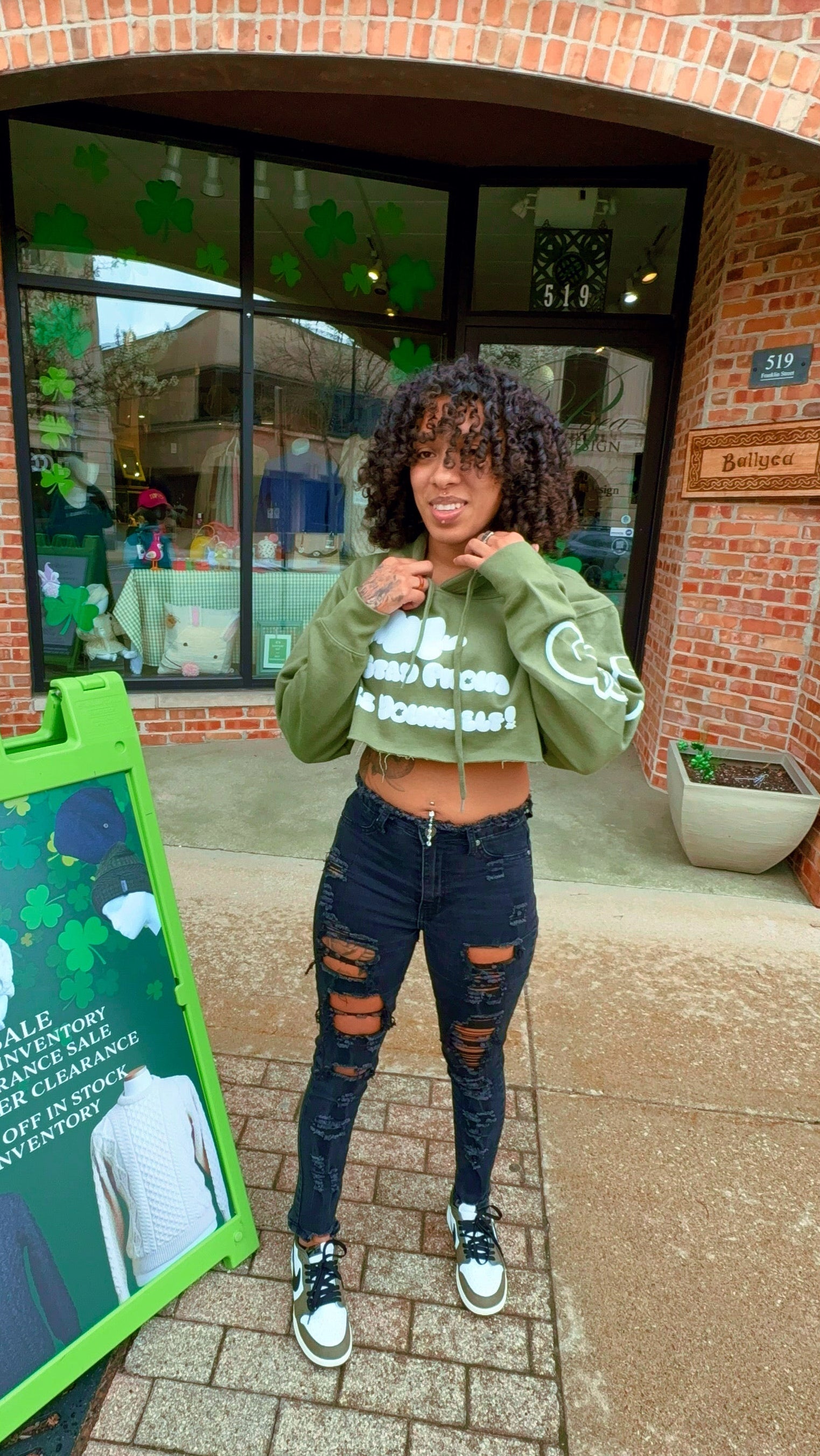 “Spby” Green puff cropped hoodie